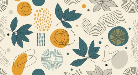 Abstract botanical pattern with geometric shapes and organic