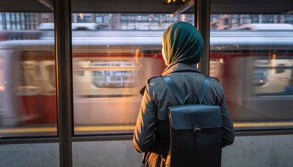 Woman waiting for train, travel lifestyle and urban commuting concept at sunset
