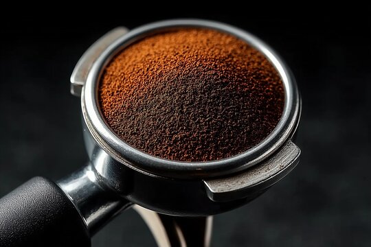 Close-up of Richly Ground Coffee in a Portafilter Ready for Brewing Perfection - Powered by Adobe