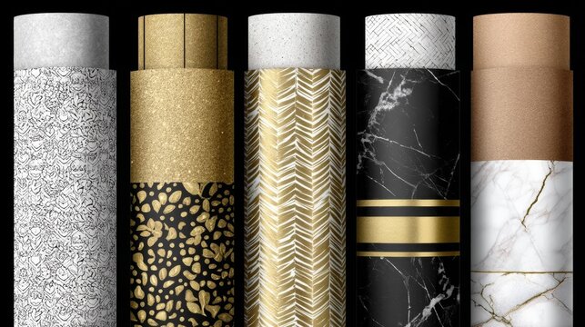 Elegant collection of five distinct decorative patterns and textures.