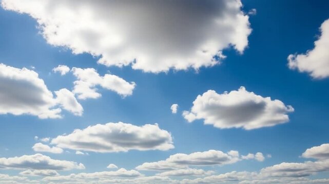 Vast Blue Sky Filled With Fluffy White Clouds Illuminated By Bright Sunlight