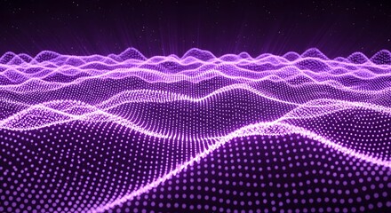 Abstract purple wavy landscape of dots futuristic glowing digital terrain