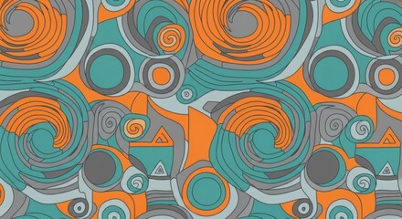 Fototapeta premium Abstract swirling geometric pattern with vibrant orange and teal