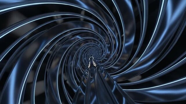 Abstract Dark Blue Swirling Tunnel With Metallic Shine And Light Streaks