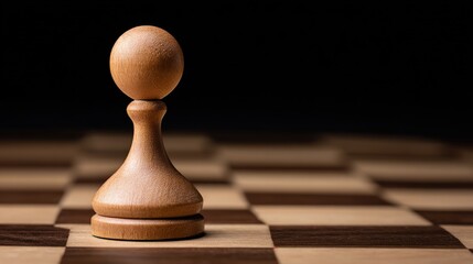 pawn. Chess pawn advanced deep into enemy territory on a wooden board, top-down view. public awareness campaigns, NGO reports, designed for public awareness campaigns and NGO communications.