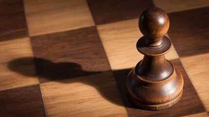 pawn. Chess pawn advanced deep into enemy territory on a wooden board, top-down view. public awareness campaigns, NGO reports, designed for public awareness campaigns and NGO communications.