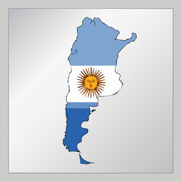 Argentina Map with Flag Colors and Sun of May Illustration.