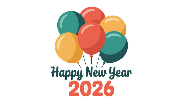 New Year 2026: Balloons rising with the wish of celebration and festive season. Wishing you with a vibrant colorful balloons design with new year greetings. - Powered by Adobe