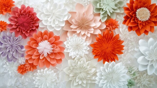 Elegant floral composition featuring handmade paper flowers in vibrant hues