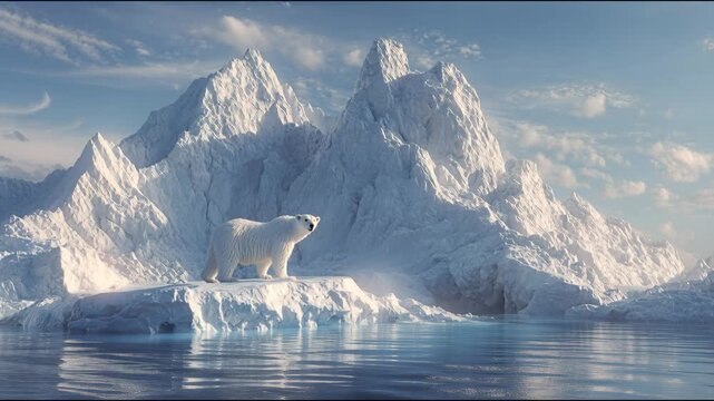 Polar bear walking across a frozen Arctic landscape, Polar bear standing on a drifting ice platform in the Arctic
