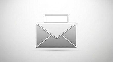 Sleek grey envelope icon with a document, symbolizing mail, communication, and message delivery on a subtle gradient background