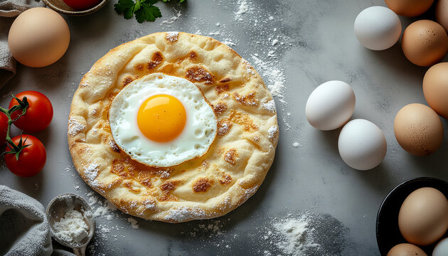 Brik Tunisian crispy pastry egg overhead artisan pottery platter