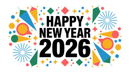 New Year 2026 Celebration: A vibrant and colorful design celebrates the upcoming New Year with joyful elements, perfect for seasonal greetings and festive promotions.