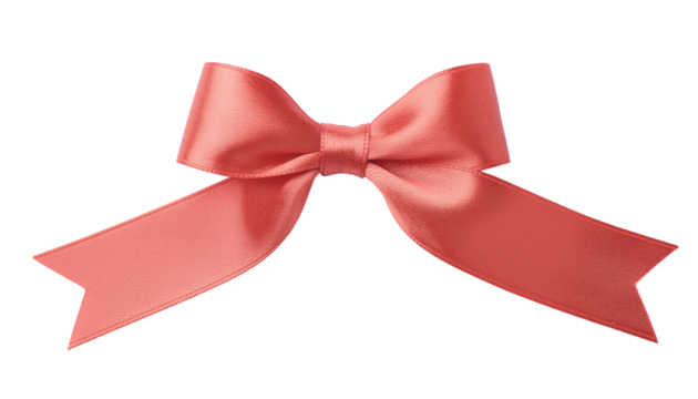 Elegant coral ribbon bow with sharply angled tails, symmetrically arranged decoration cutout