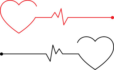 Heartbeat line art with red and black hearts