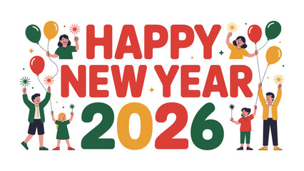 New Year Festivities: Joyous individuals gather to usher in the New Year 2026, balloons, fireworks, and shared celebration promise a fresh start and unforgettable memories.