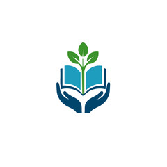 Education and Growth Logo with Hands and Open Book Symbol