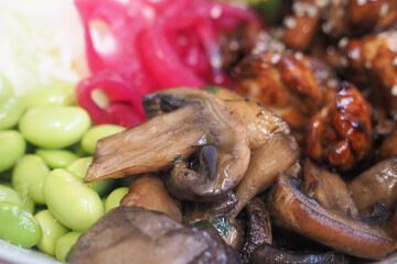 Colorful dish with mushrooms and vegetables in a bowl