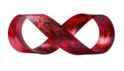 A textured red infinity symbol on a black background.