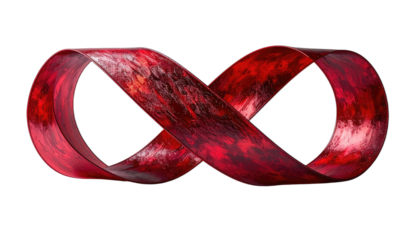A textured red infinity symbol on a black background.