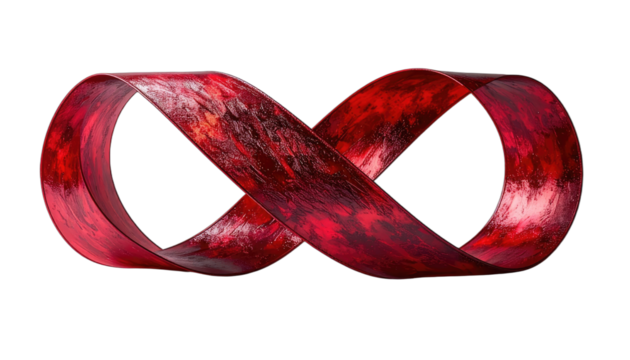 A textured red infinity symbol on a black background.