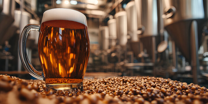 ChatGPT сказал:

Glass of craft beer with foam on barley grains in a brewery background