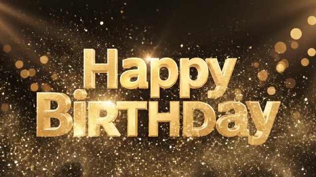 Clean white background with gold text Happy Birthday golden particles subtle animation luxury style soft shadows.