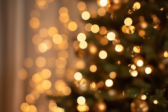 Shimmering holiday lights creating a warm, festive bokeh effect, ideal for celebrations and seasonal designs with room for text
