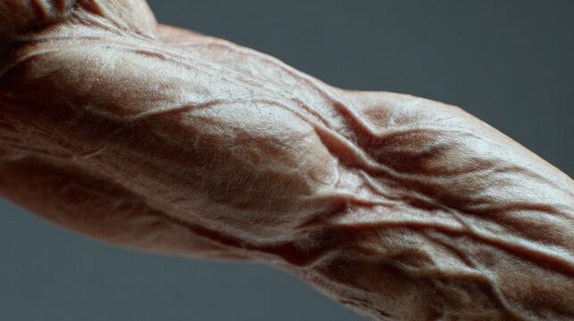Human Anatomy Close-up: a detailed close-up shot focusing on the intricate network of veins and skin texture of a human arm, revealing the beauty of human anatomy.