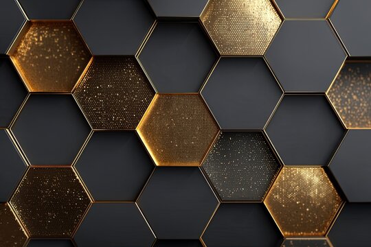 Fototapeta Luxurious Gold and Black Hexagon Tile Pattern