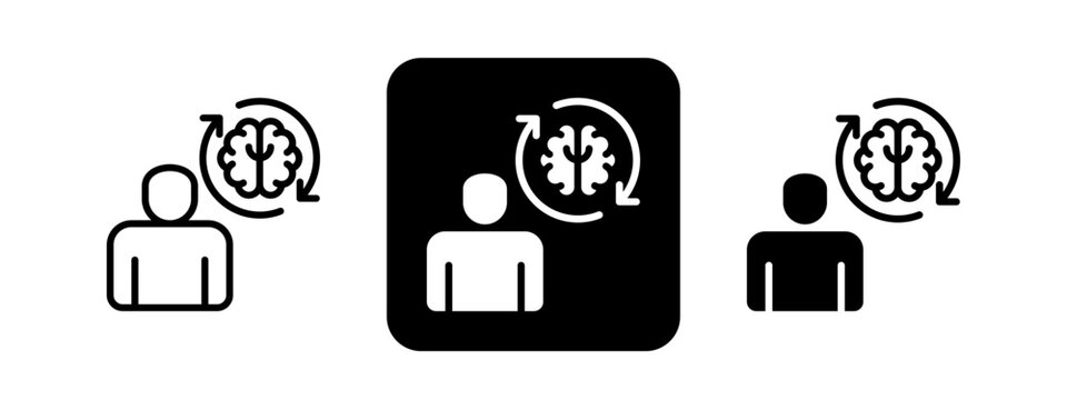 Personal Development Solid color and black line drawing vector illustration set