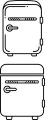 Mini refrigerator line art vector icon set, featuring small fridge and cooler box for hotel, office, and home appliance illustrations and graphic design projects.