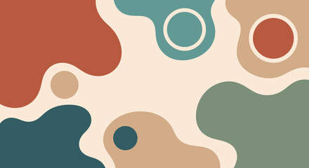 Contemporary artistic backdrop with hand-drawn blob shapes and circles, showcasing a vintage color scheme for design