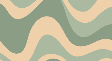 Abstract flowing curves and waves in a soothing, muted color palette of sage green and light beige, creating a modern and tranquil background design