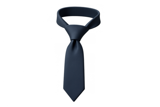 Blue necktie with a simple windsor knot, representing business, professionalism, and formal attire on a transparent background