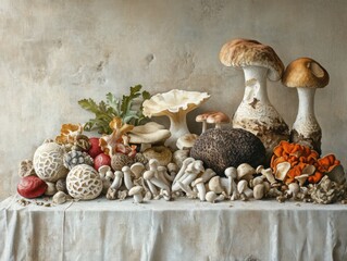 Exquisite mushroom display culinary artistry gourmet food photography natural setting close-up nature's bounty