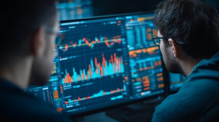 Financial data display with stock market charts and graphs