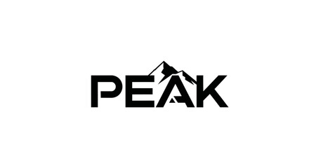 Black and White PEAK Text Logo with Mountain Silhouette.
