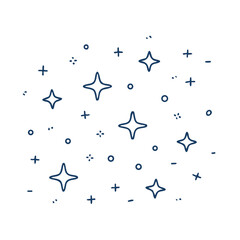 Outline illustration of various sparkling stars and tiny dots, creating a whimsical and magical effect, perfect for design elements, celebrations, or clean product imagery, isolated on
