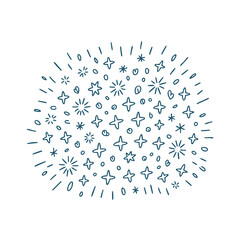 Handdrawn illustration of a burst of whimsical stars and sparkles, radiating outwards with a playful and celebratory feel, perfect for adding a touch of magic and joy to designs, isolated on
