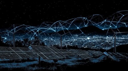 Solar panels with network connections representing energy and technology - Powered by Adobe