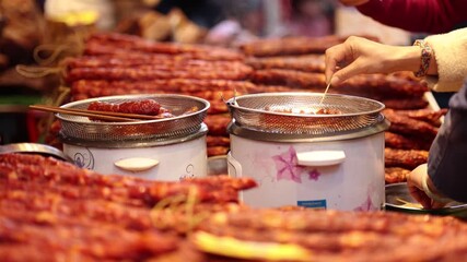 Dried Sausage Selection at Traditional Market - Live Food Action
