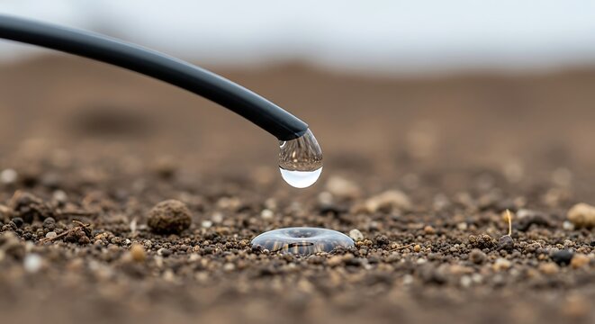 Precision irrigation for sustainable farming practices, a single drop of water nourishes the soil, promoting growth and environmental stewardship