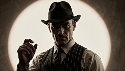 Mysterious man in a hat illustrates an elegant night in a vintage setting Generative AI