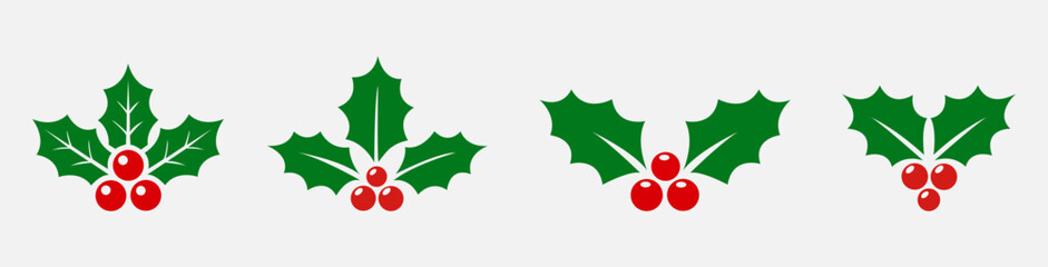 Holly berry icons set, Christmas logo with holly berries, Seasonal decoration graphic © Taslima