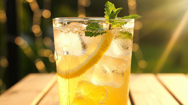 Lemonade Drink or Cocktail in a Glass with Ice Cubes, A Versatile Cold Beverage Base. - Powered by Adobe