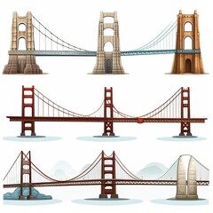 Obraz premium Architectural Marvels A Diverse Collection of Suspension Bridge Illustrations, Landmarks