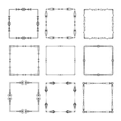 Set Black Simple Line Frame Collection Doodle Square Floral Frame Elements Vector Design Style Sketch Isolated Illustration For Banner