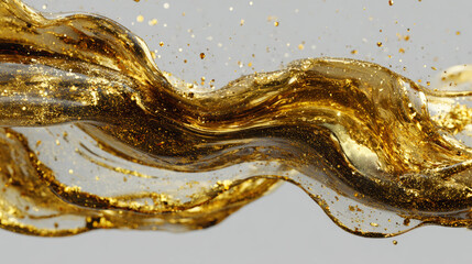 Abstract Golden Glitter Liquid Splash Background, Luxury Shimmering Wave