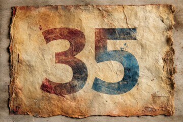 Vintage paper texture with large number thirty-five design element